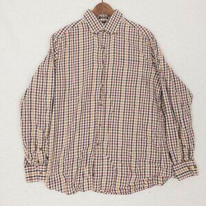 Viyella Shirt Mens Large Brown Red Check Plaid Button Down Cotton Wool Blend